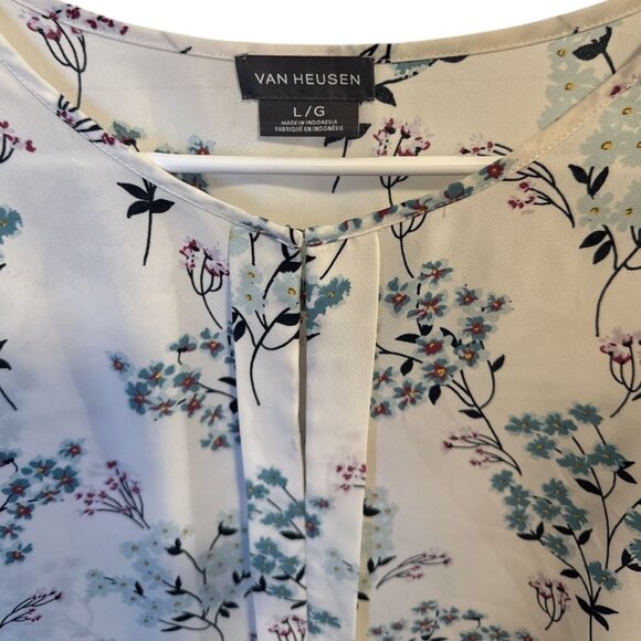Van Heusen Womens Floral Long Sleeve Blouse Size L Cream & Blue - Picture 7 of 7
